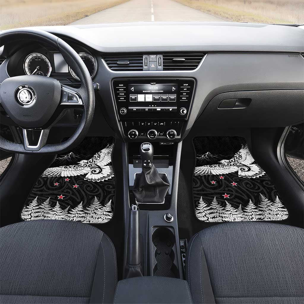 New Zealand Kea Bird Car Mats Maori Tattoo and Silver Fern Black Color