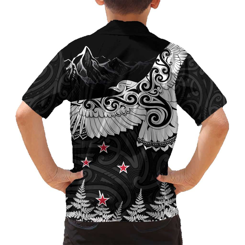 New Zealand Kea Bird Family Matching Long Sleeve Bodycon Dress and Hawaiian Shirt Maori Tattoo and Silver Fern Black Color LT03 - Polynesian Pride