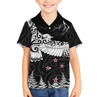New Zealand Kea Bird Family Matching Long Sleeve Bodycon Dress and Hawaiian Shirt Maori Tattoo and Silver Fern Black Color LT03 Son's Shirt Black - Polynesian Pride