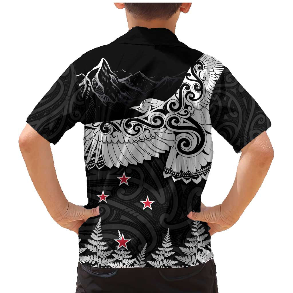 New Zealand Kea Bird Family Matching Mermaid Dress and Hawaiian Shirt Maori Tattoo and Silver Fern Black Color LT03 - Polynesian Pride