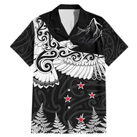 New Zealand Kea Bird Family Matching Mermaid Dress and Hawaiian Shirt Maori Tattoo and Silver Fern Black Color LT03 Dad's Shirt - Short Sleeve Black - Polynesian Pride
