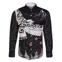 New Zealand Kea Bird Family Matching Off Shoulder Short Dress and Hawaiian Shirt Maori Tattoo and Silver Fern Black Color