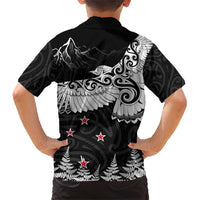 New Zealand Kea Bird Family Matching Short Sleeve Bodycon Dress and Hawaiian Shirt Maori Tattoo and Silver Fern Black Color LT03 - Polynesian Pride