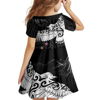 New Zealand Kea Bird Family Matching Short Sleeve Bodycon Dress and Hawaiian Shirt Maori Tattoo and Silver Fern Black Color LT03 - Polynesian Pride