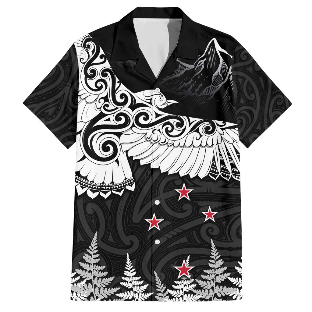 New Zealand Kea Bird Family Matching Short Sleeve Bodycon Dress and Hawaiian Shirt Maori Tattoo and Silver Fern Black Color LT03 Dad's Shirt - Short Sleeve Black - Polynesian Pride