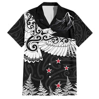 New Zealand Kea Bird Family Matching Short Sleeve Bodycon Dress and Hawaiian Shirt Maori Tattoo and Silver Fern Black Color LT03 Dad's Shirt - Short Sleeve Black - Polynesian Pride