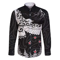 New Zealand Kea Bird Family Matching Short Sleeve Bodycon Dress and Hawaiian Shirt Maori Tattoo and Silver Fern Black Color LT03 Dad's Shirt - Long Sleeve Black - Polynesian Pride