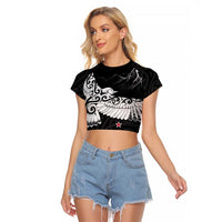 New Zealand Kea Bird Raglan Cropped T Shirt Maori Tattoo and Silver Fern Black Color LT03 Female Black - Polynesian Pride
