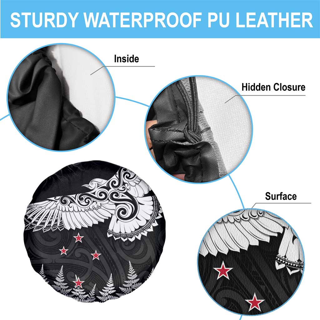 New Zealand Kea Bird Spare Tire Cover Maori Tattoo and Silver Fern Black Color