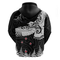 New Zealand Kea Bird Zip Hoodie Maori Tattoo and Silver Fern Black Color LT03 - Polynesian Pride