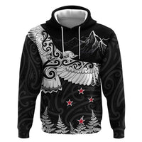 New Zealand Kea Bird Zip Hoodie Maori Tattoo and Silver Fern Black Color LT03 Pullover Hoodie Black - Polynesian Pride