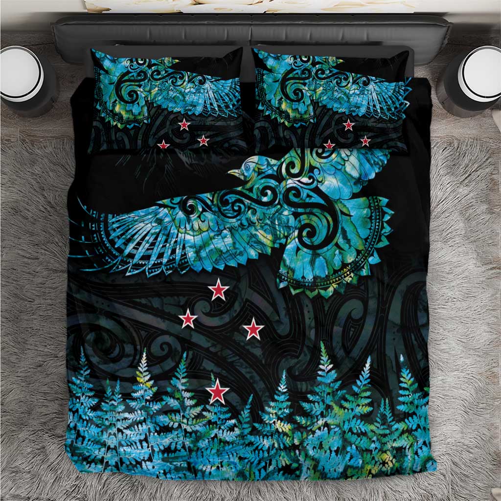 New Zealand Kea Bird Bedding Set Maori Tattoo and Silver Fern Paua Shell Style