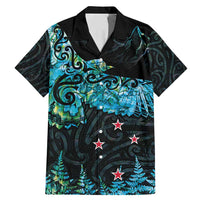 New Zealand Kea Bird Family Matching Mermaid Dress and Hawaiian Shirt Maori Tattoo and Silver Fern Paua Shell Style LT03 Dad's Shirt - Short Sleeve Black - Polynesian Pride