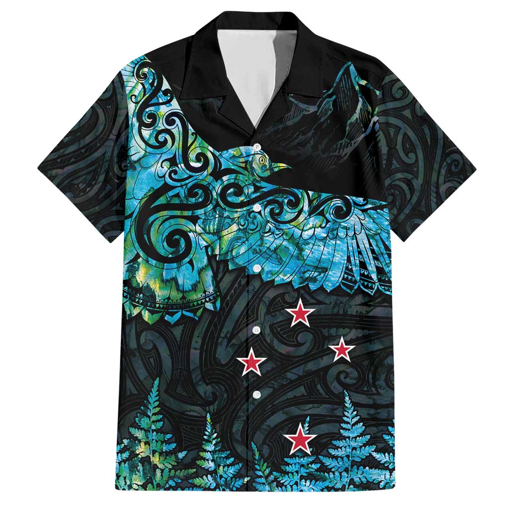 New Zealand Kea Bird Family Matching Short Sleeve Bodycon Dress and Hawaiian Shirt Maori Tattoo and Silver Fern Paua Shell Style LT03 Dad's Shirt - Short Sleeve Black - Polynesian Pride