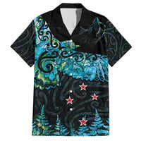 New Zealand Kea Bird Family Matching Short Sleeve Bodycon Dress and Hawaiian Shirt Maori Tattoo and Silver Fern Paua Shell Style LT03 Dad's Shirt - Short Sleeve Black - Polynesian Pride