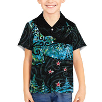 New Zealand Kea Bird Family Matching Short Sleeve Bodycon Dress and Hawaiian Shirt Maori Tattoo and Silver Fern Paua Shell Style LT03 Son's Shirt Black - Polynesian Pride