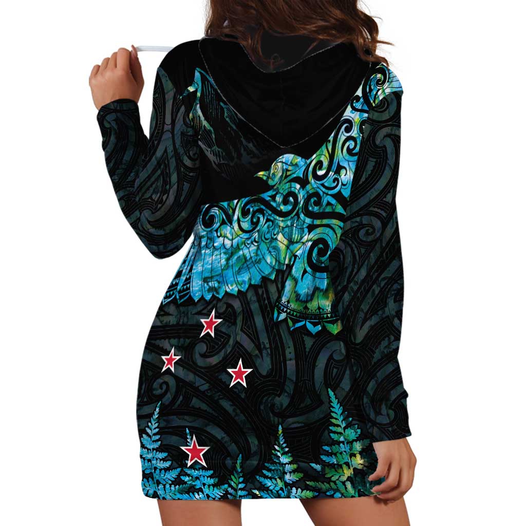 New Zealand Kea Bird Hoodie Dress Maori Tattoo and Silver Fern Paua Shell Style LT03 - Polynesian Pride