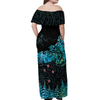 New Zealand Kea Bird Off Shoulder Maxi Dress Maori Tattoo and Silver Fern Paua Shell Style LT03 - Polynesian Pride