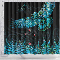 New Zealand Kea Bird Shower Curtain Maori Tattoo and Silver Fern Paua Shell Style