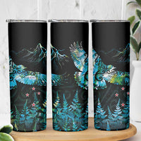 New Zealand Kea Bird Skinny Tumbler Maori Tattoo and Silver Fern Paua Shell Style