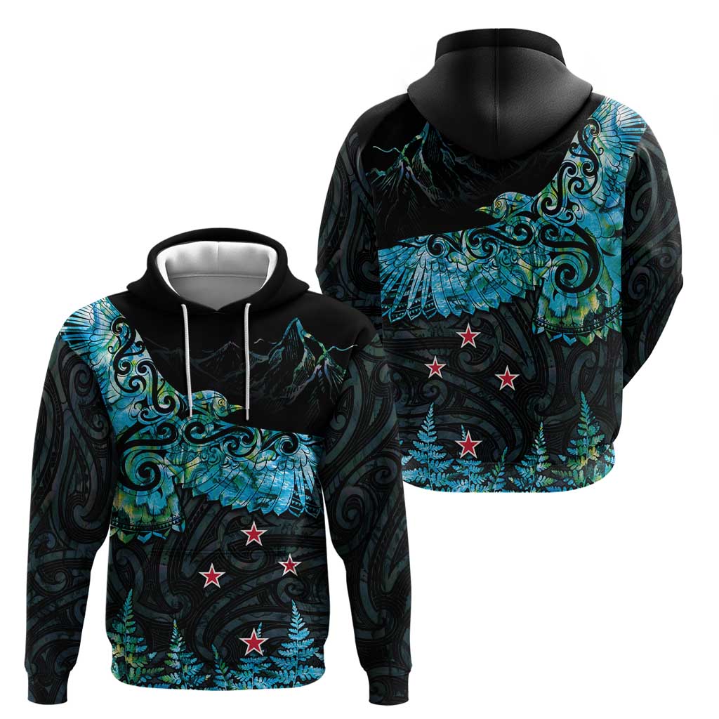 New Zealand Kea Bird Zip Hoodie Maori Tattoo and Silver Fern Paua Shell Style LT03 - Polynesian Pride