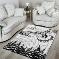 New Zealand Kea Bird Area Rug Maori Tattoo and Silver Fern White Color