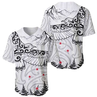 New Zealand Kea Bird Baseball Jersey Maori Tattoo and Silver Fern White Color