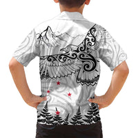 New Zealand Kea Bird Family Matching Long Sleeve Bodycon Dress and Hawaiian Shirt Maori Tattoo and Silver Fern White Color LT03 - Polynesian Pride