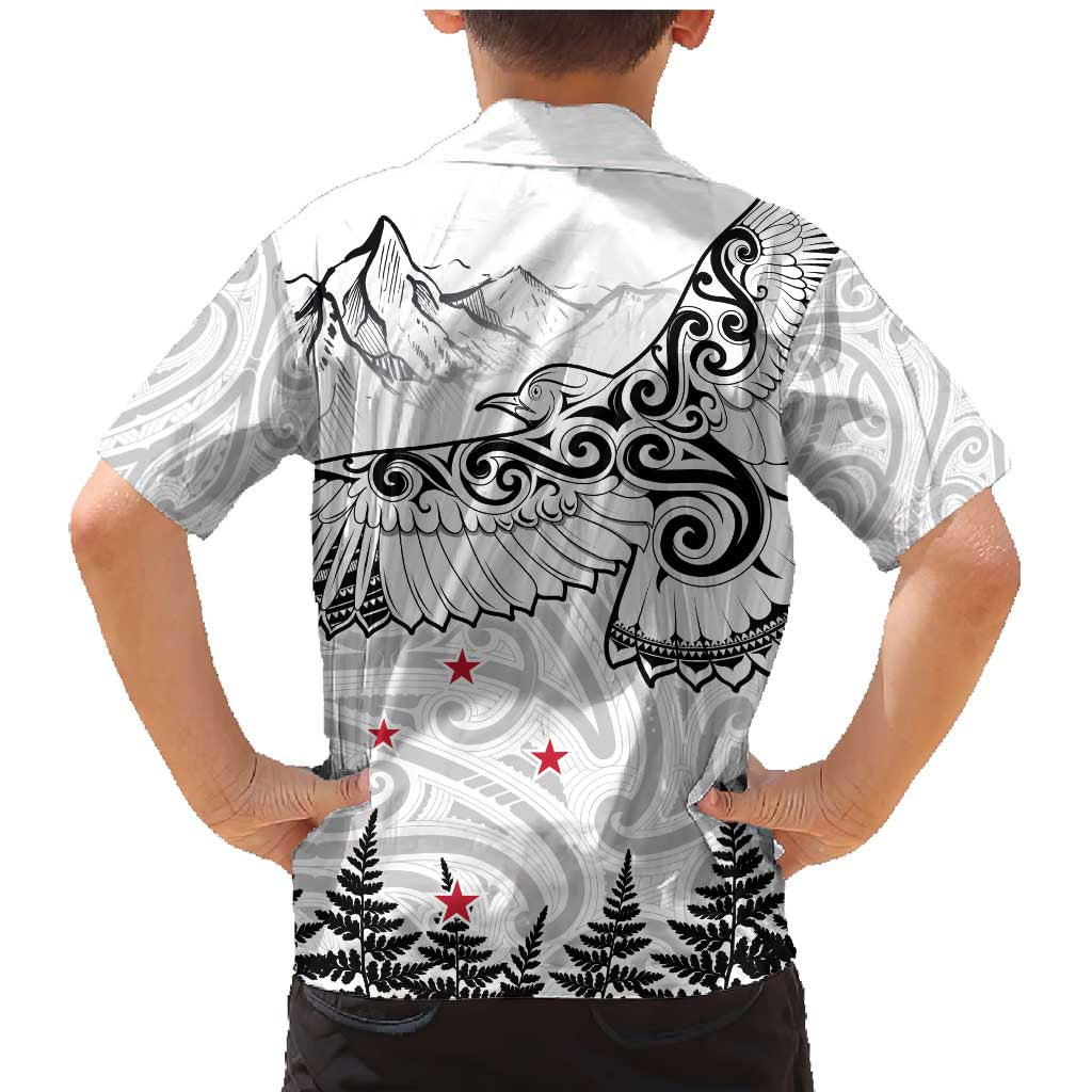 New Zealand Kea Bird Family Matching Mermaid Dress and Hawaiian Shirt Maori Tattoo and Silver Fern White Color LT03 - Polynesian Pride
