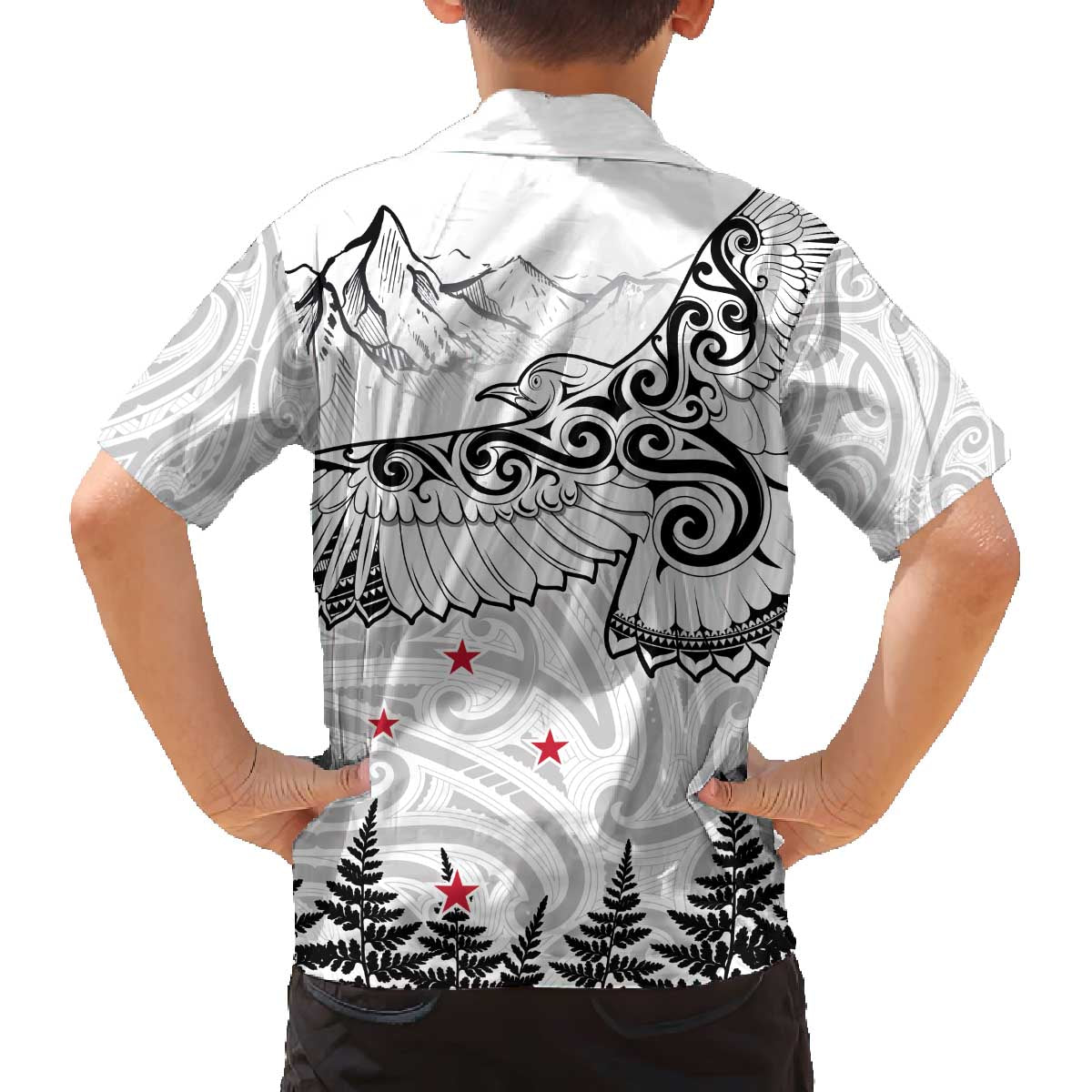 New Zealand Kea Bird Family Matching Puletasi and Hawaiian Shirt Maori Tattoo and Silver Fern White Color LT03 - Polynesian Pride
