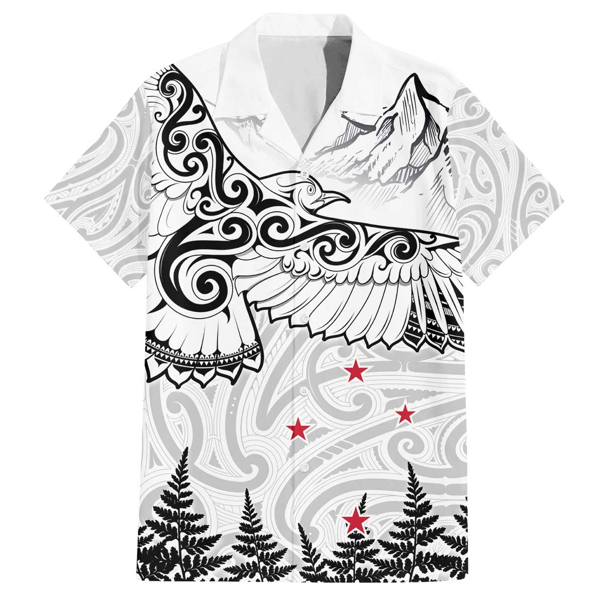 New Zealand Kea Bird Family Matching Puletasi and Hawaiian Shirt Maori Tattoo and Silver Fern White Color LT03 Dad's Shirt - Short Sleeve White - Polynesian Pride