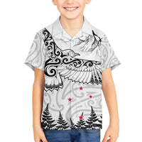 New Zealand Kea Bird Family Matching Puletasi and Hawaiian Shirt Maori Tattoo and Silver Fern White Color LT03 Son's Shirt White - Polynesian Pride