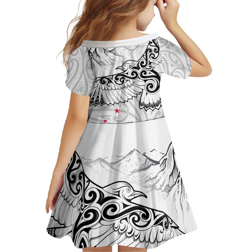 New Zealand Kea Bird Family Matching Short Sleeve Bodycon Dress and Hawaiian Shirt Maori Tattoo and Silver Fern White Color LT03 - Polynesian Pride