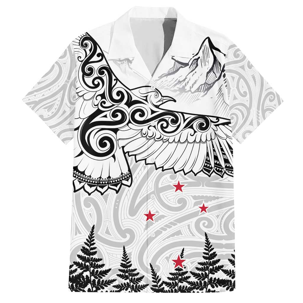 New Zealand Kea Bird Family Matching Short Sleeve Bodycon Dress and Hawaiian Shirt Maori Tattoo and Silver Fern White Color LT03 Dad's Shirt - Short Sleeve White - Polynesian Pride