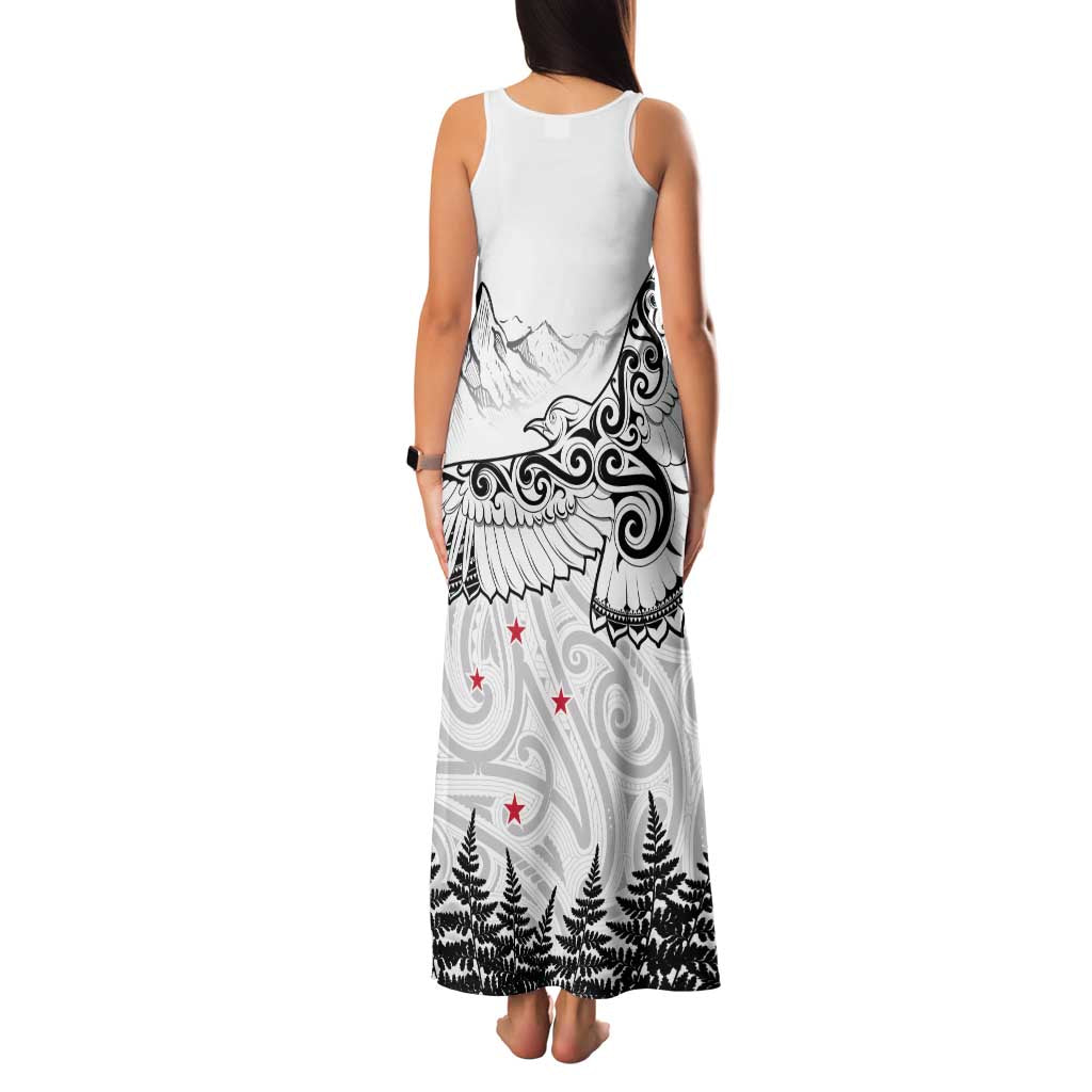 New Zealand Kea Bird Family Matching Tank Maxi Dress and Hawaiian Shirt Maori Tattoo and Silver Fern White Color