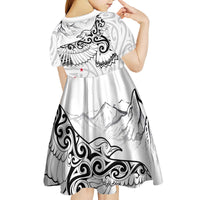 New Zealand Kea Bird Kid Short Sleeve Dress Maori Tattoo and Silver Fern White Color LT03 - Polynesian Pride
