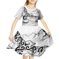 New Zealand Kea Bird Kid Short Sleeve Dress Maori Tattoo and Silver Fern White Color LT03 - Polynesian Pride