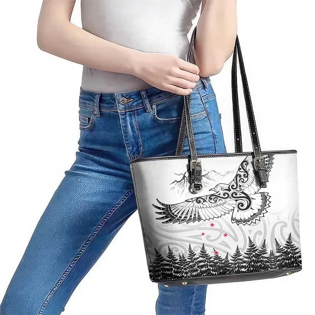 New Zealand Kea Bird Leather Tote Bag Maori Tattoo and Silver Fern White Color LT03 - Polynesian Pride