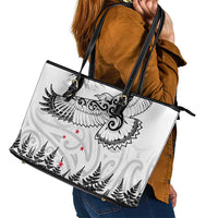 New Zealand Kea Bird Leather Tote Bag Maori Tattoo and Silver Fern White Color LT03 - Polynesian Pride