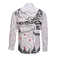 New Zealand Kea Bird Long Sleeve Button Shirt Maori Tattoo and Silver Fern White Color