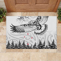 New Zealand Kea Bird Rubber Doormat Maori Tattoo and Silver Fern White Color