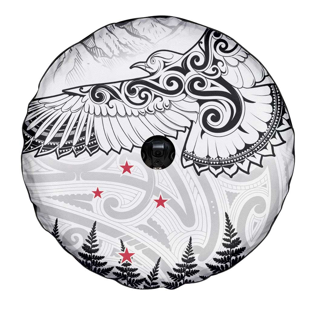 New Zealand Kea Bird Spare Tire Cover Maori Tattoo and Silver Fern White Color