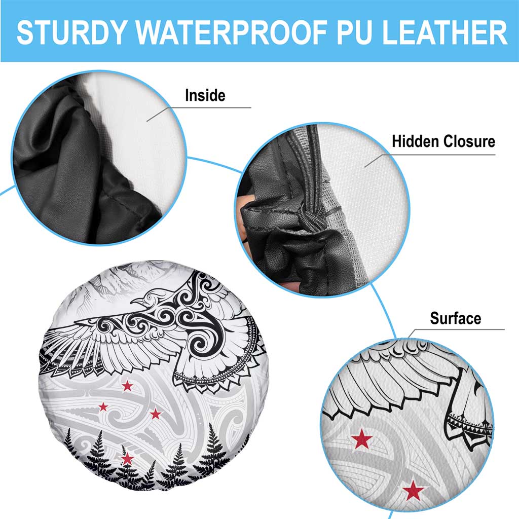 New Zealand Kea Bird Spare Tire Cover Maori Tattoo and Silver Fern White Color