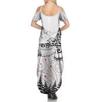 New Zealand Kea Bird Summer Maxi Dress Maori Tattoo and Silver Fern White Color LT03 - Polynesian Pride