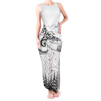 New Zealand Kea Bird Tank Maxi Dress Maori Tattoo and Silver Fern White Color LT03 Women White - Polynesian Pride