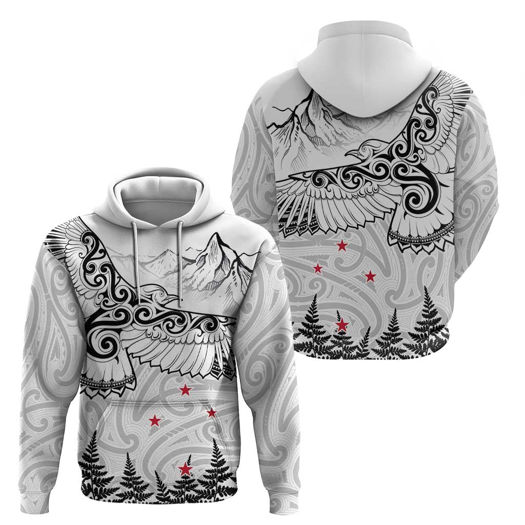 New Zealand Kea Bird Zip Hoodie Maori Tattoo and Silver Fern White Color LT03 - Polynesian Pride