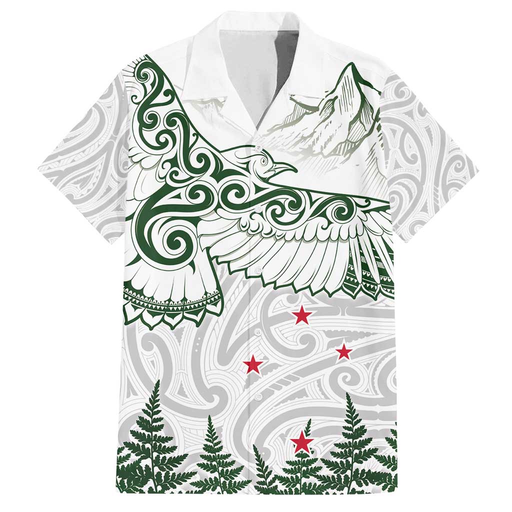 New Zealand Kea Bird Family Matching Long Sleeve Bodycon Dress and Hawaiian Shirt Maori Tattoo and Silver Fern Green Color LT03 Dad's Shirt - Short Sleeve White - Polynesian Pride