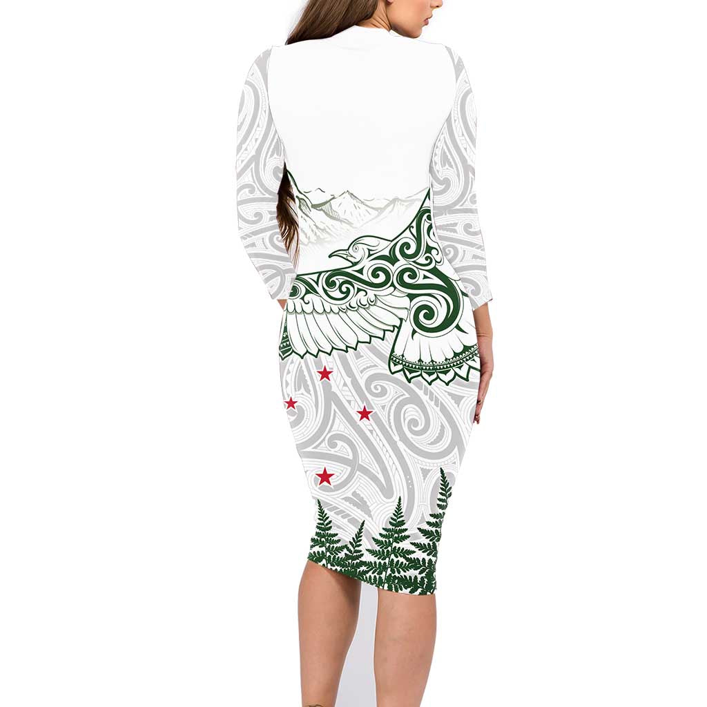 New Zealand Kea Bird Family Matching Long Sleeve Bodycon Dress and Hawaiian Shirt Maori Tattoo and Silver Fern Green Color LT03 - Polynesian Pride