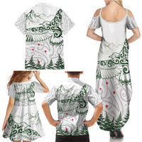 New Zealand Kea Bird Family Matching Summer Maxi Dress and Hawaiian Shirt Maori Tattoo and Silver Fern Green Color LT03 - Polynesian Pride