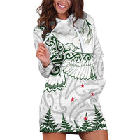 New Zealand Kea Bird Hoodie Dress Maori Tattoo and Silver Fern Green Color LT03 White - Polynesian Pride